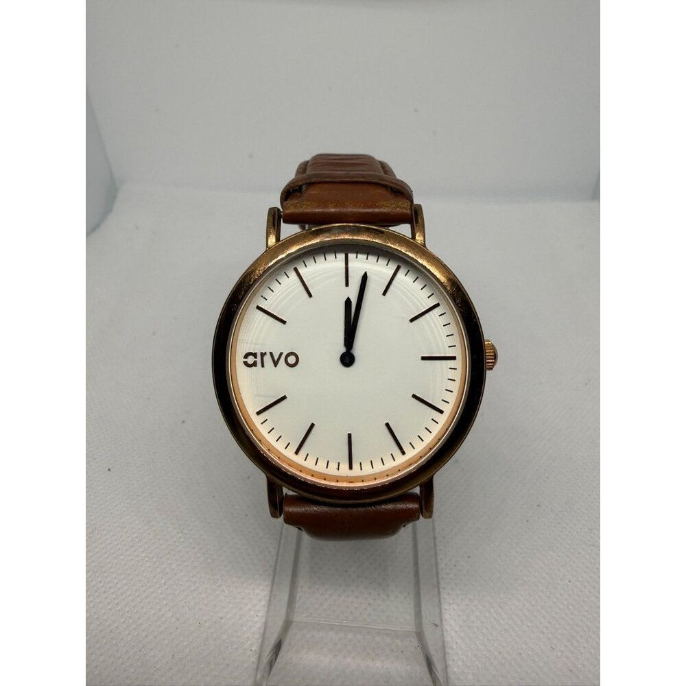Arvo Mens Minimalist Watch With Brown Leather Strap & Gold-Tone Case